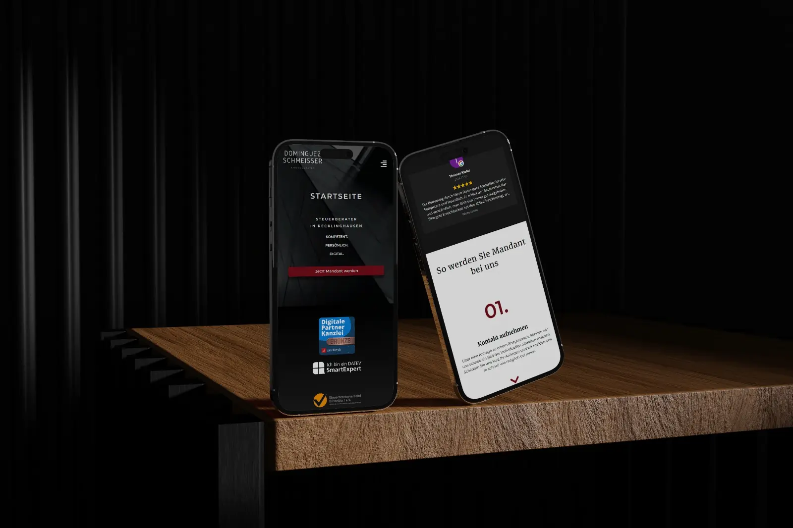 Mobile Website der Steuerkanzlei Dominguez Schmeißer als Smartphone-Mockup